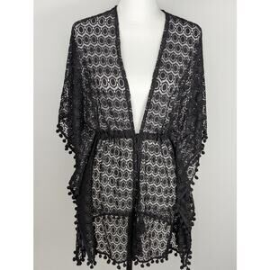 Allthreads Cover up Sz 4-12 Black bobble fringeBust to 40"Lace+ tassels Nylon/sp